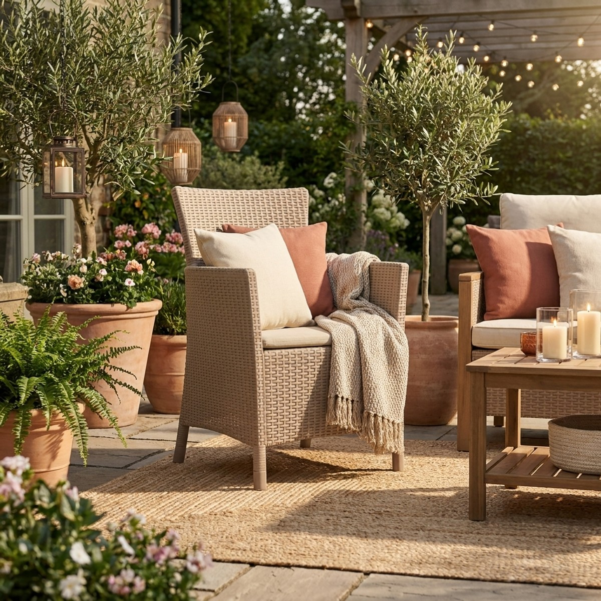 Silla de jardín con cojín efecto ratán Iowa