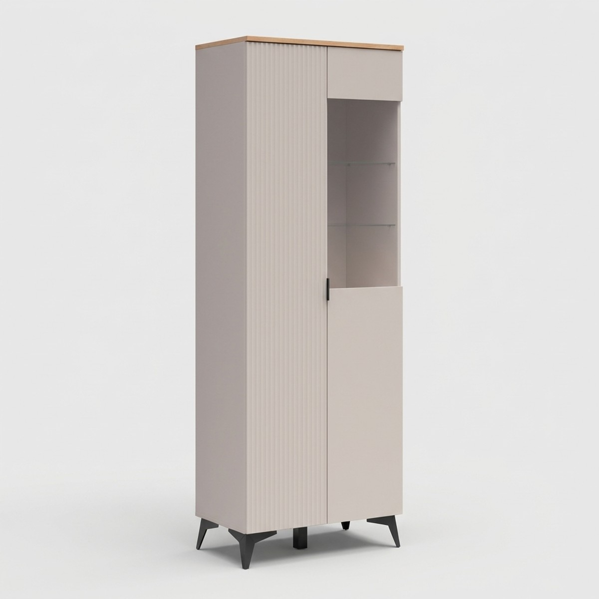 Vitrina alta para salón Velton con puerta y puerta de cristal