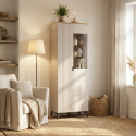 Vitrina alta para salón Velton con puerta y puerta de cristal