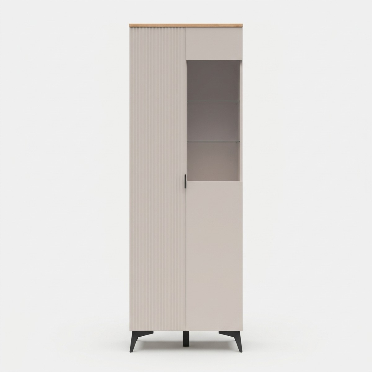 Vitrina alta para salón Velton con puerta y puerta de cristal