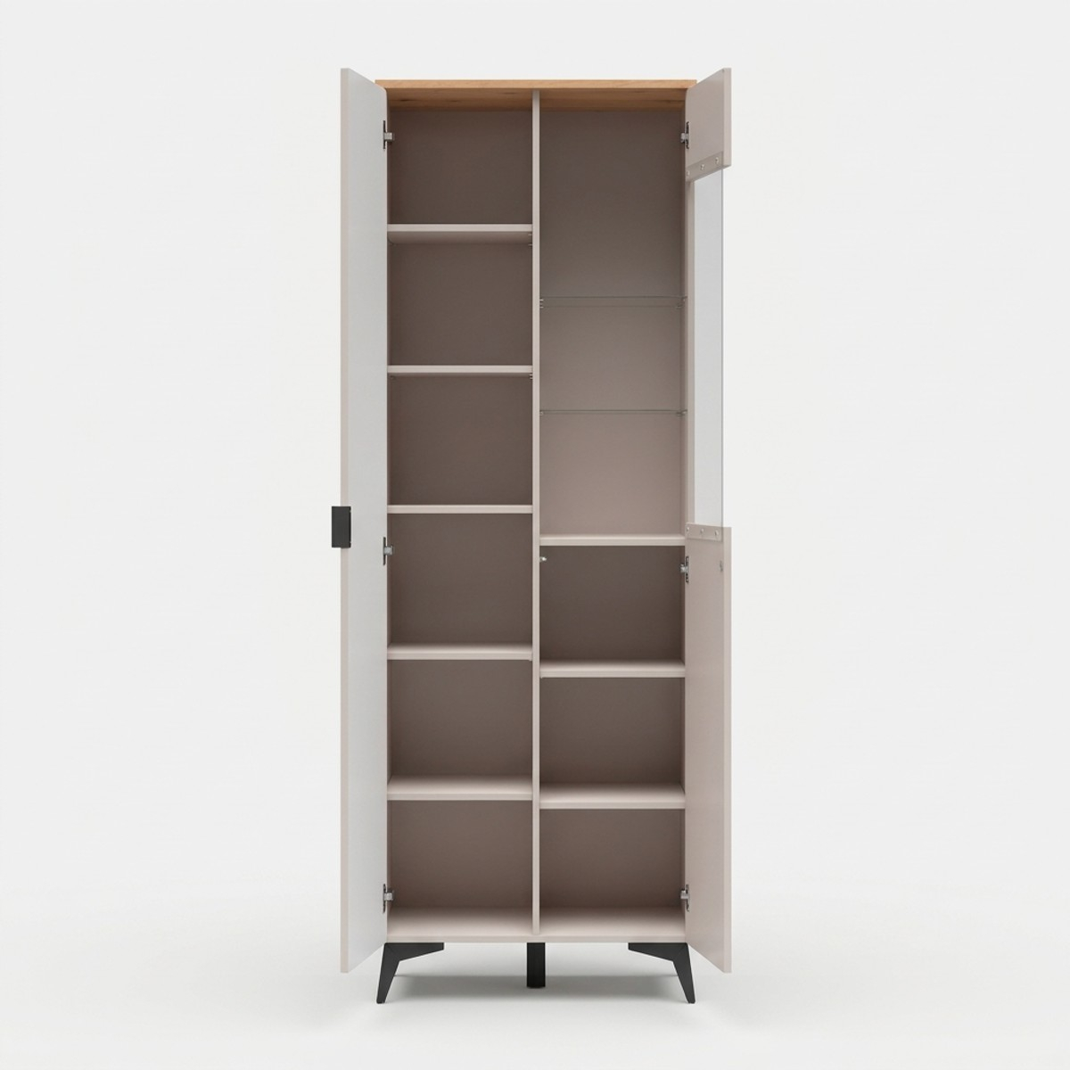 Vitrina alta para salón Velton con puerta y puerta de cristal