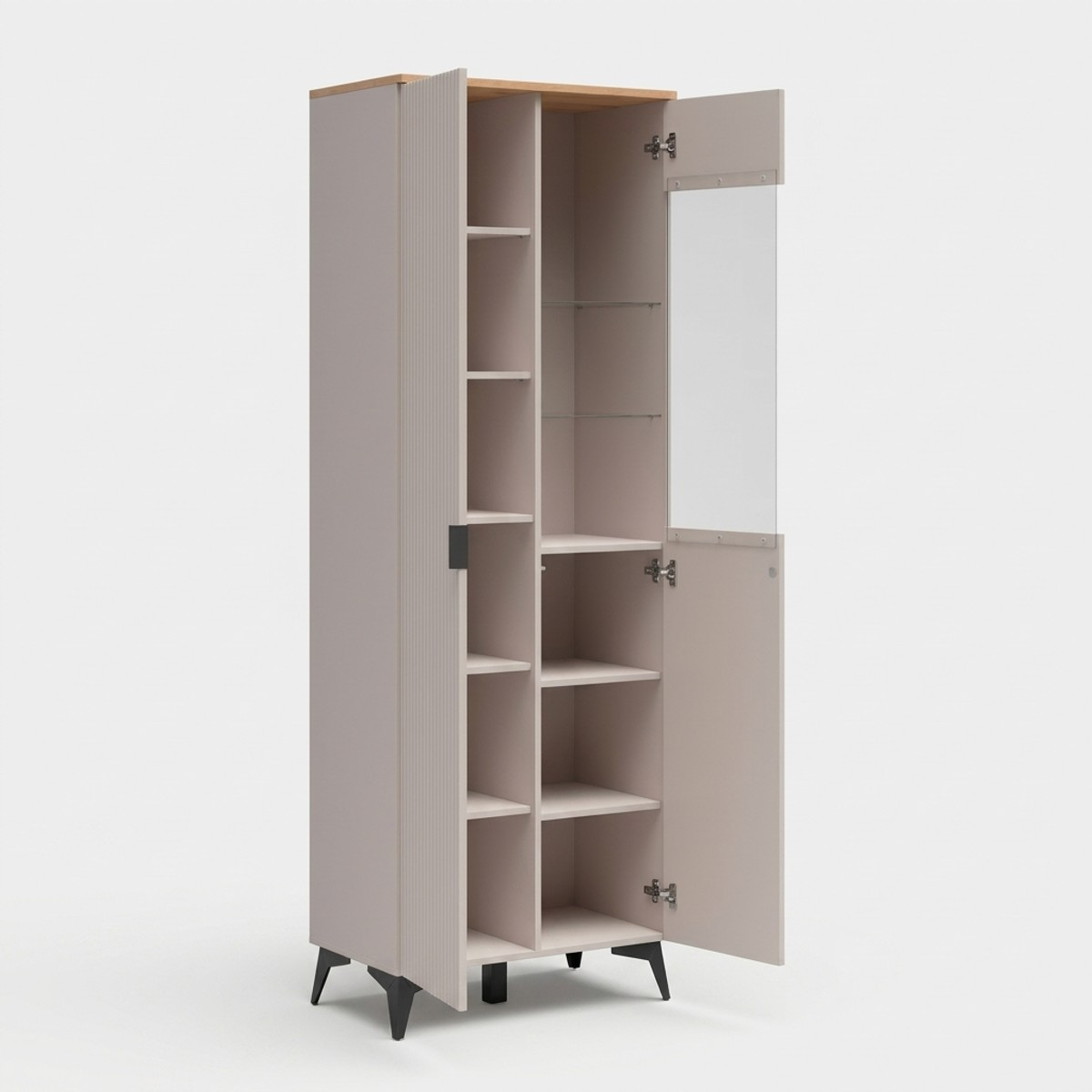 Vitrina alta para salón Velton con puerta y puerta de cristal