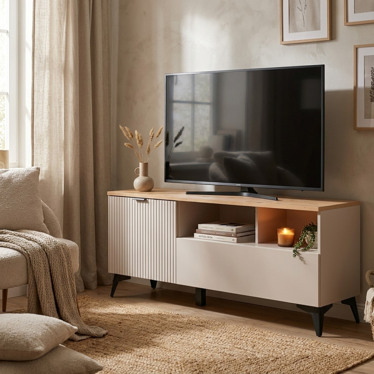 Mueble TV móvil Velton con cajón y puerta abatible