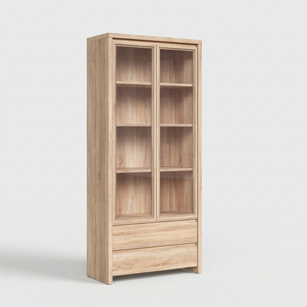 Vitrina de salón con 2 puertas de cristal y 2 cajones Kaspian