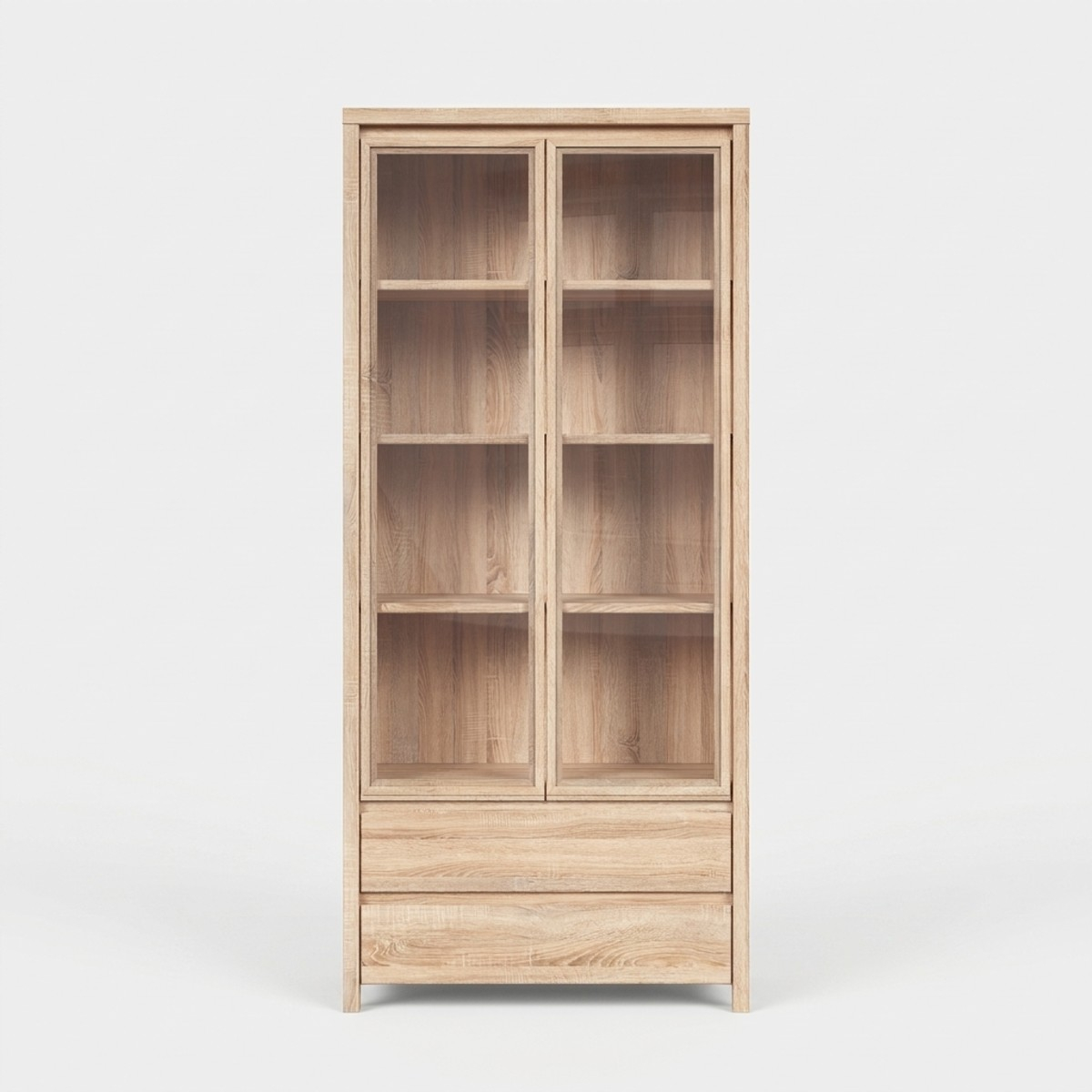 Vitrina de salón con 2 puertas de cristal y 2 cajones Kaspian