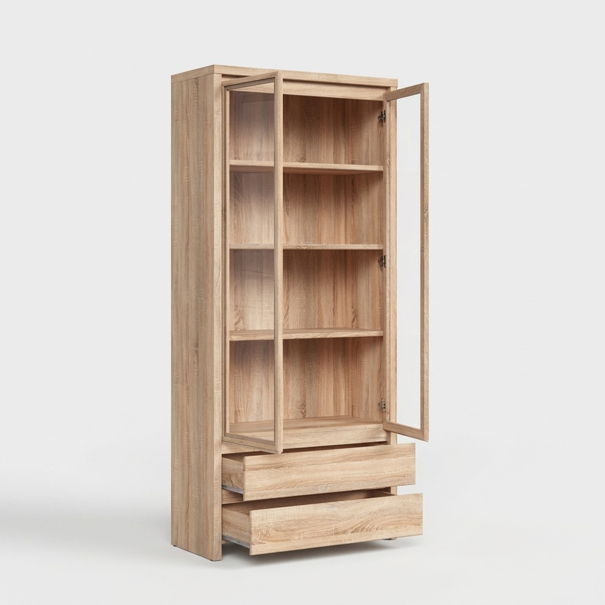 Vitrina de salón con 2 puertas de cristal y 2 cajones Kaspian