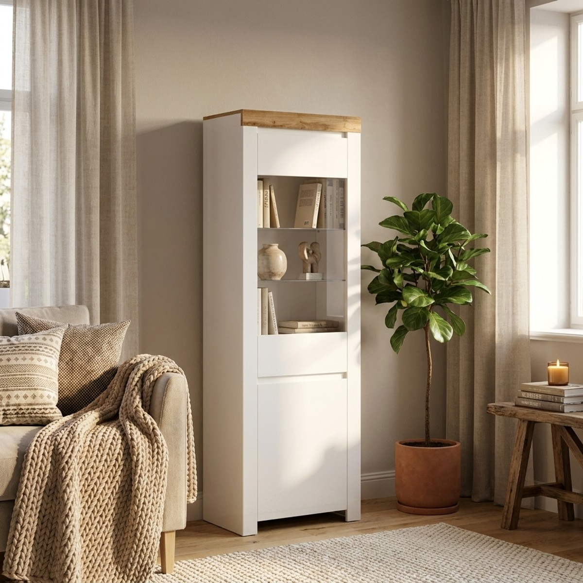 Vitrina alta con puerta y estantes de vidrio Holten