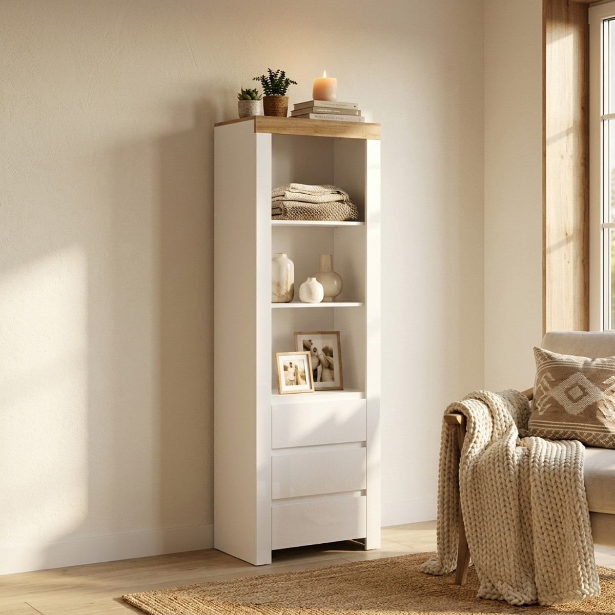 Mueble librería con 3 cajones y estantes Holten