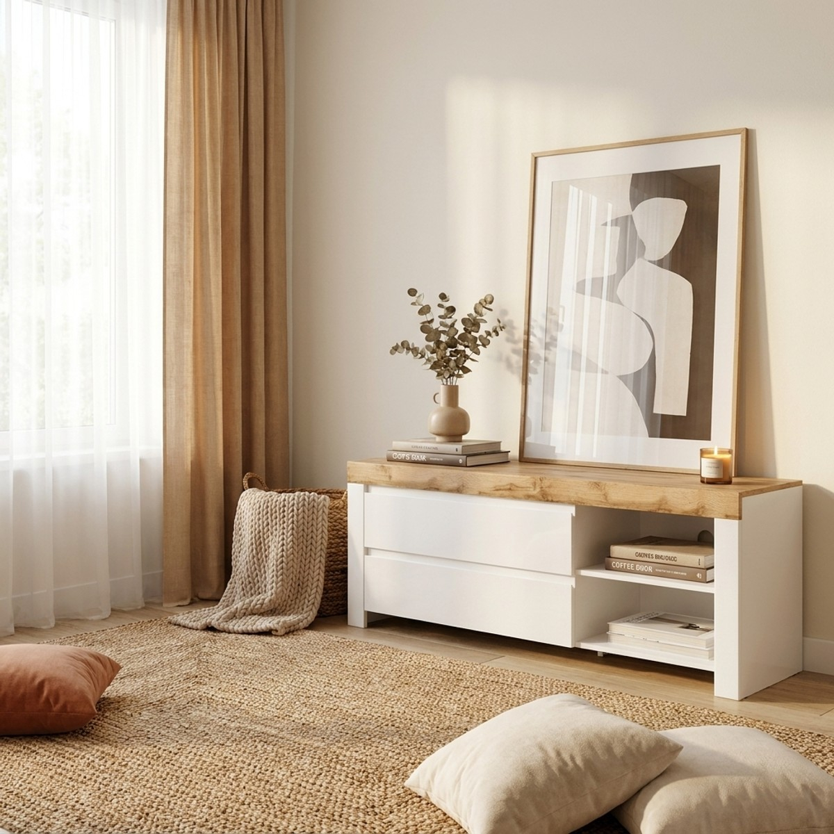 Mueble TV Holten con 2 cajones y hueco abierto