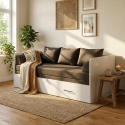 Sofá cama plegable con cajón y cojines color antracita 80-160x200 Tetrix