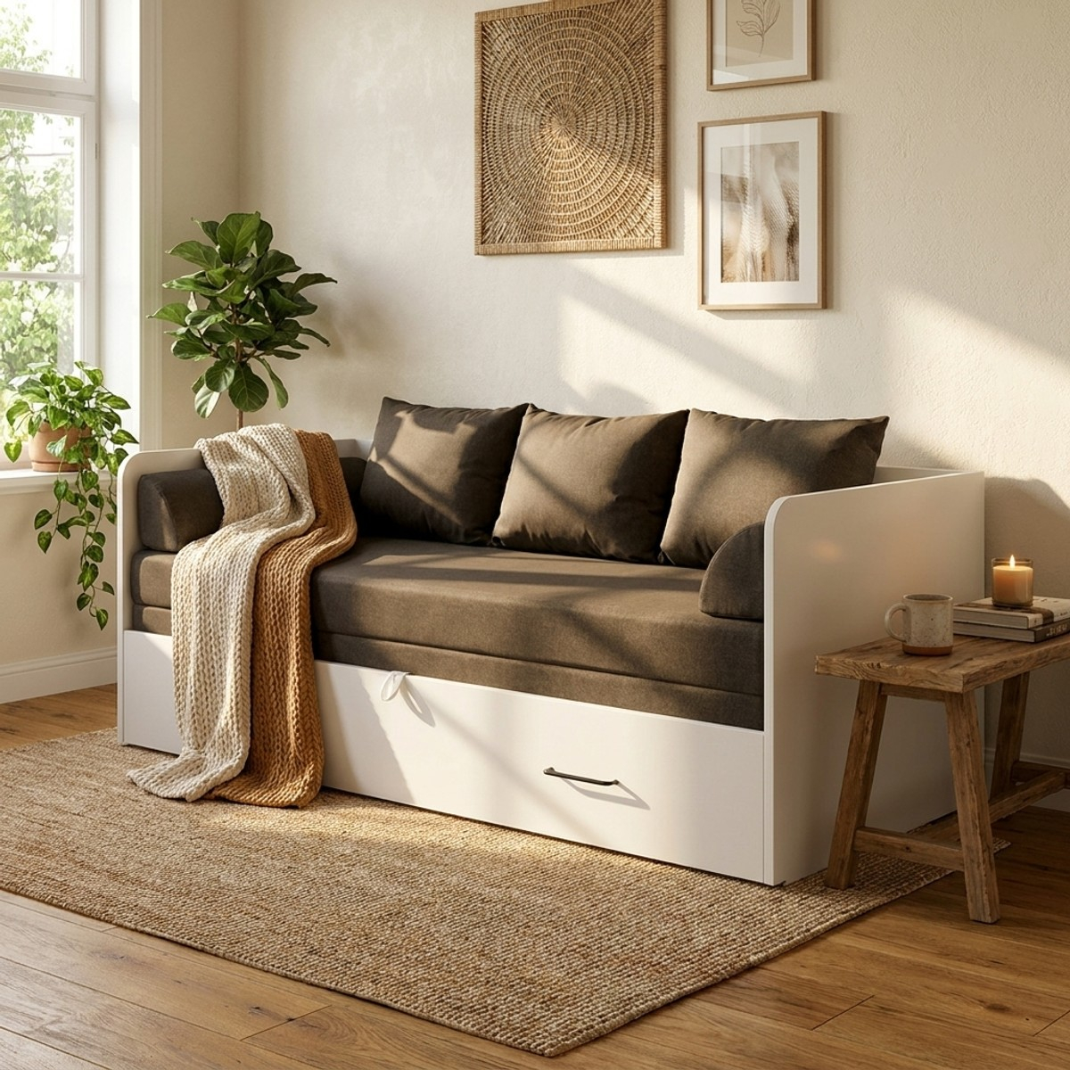 Sofá cama plegable con cajón y cojines color antracita 80-160x200 Tetrix