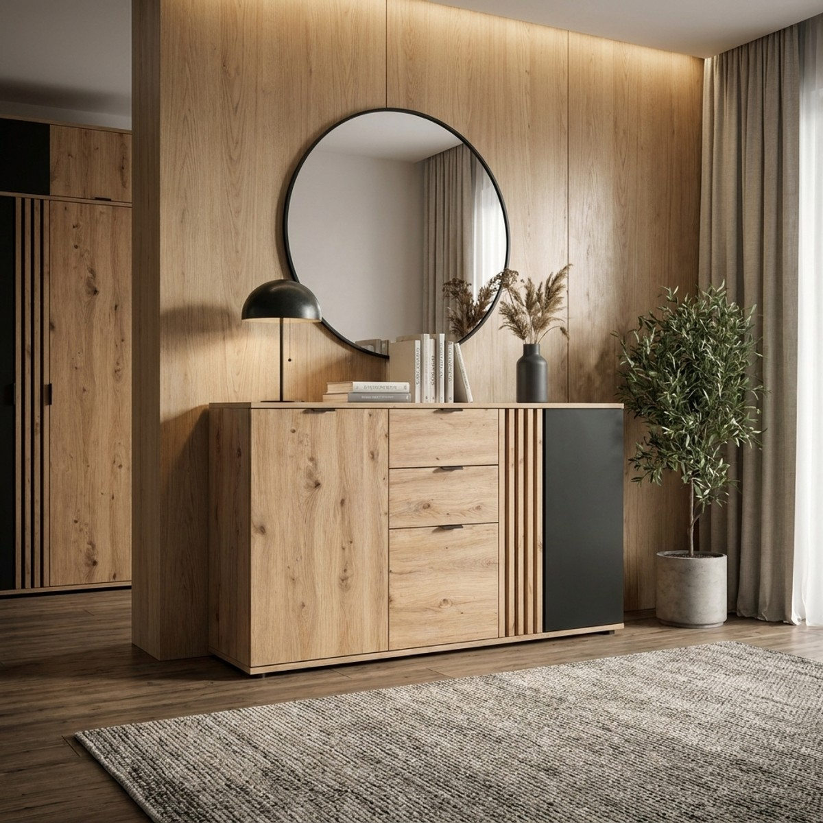 Aparador de salón Vabres con 3 puertas y 2 cajones