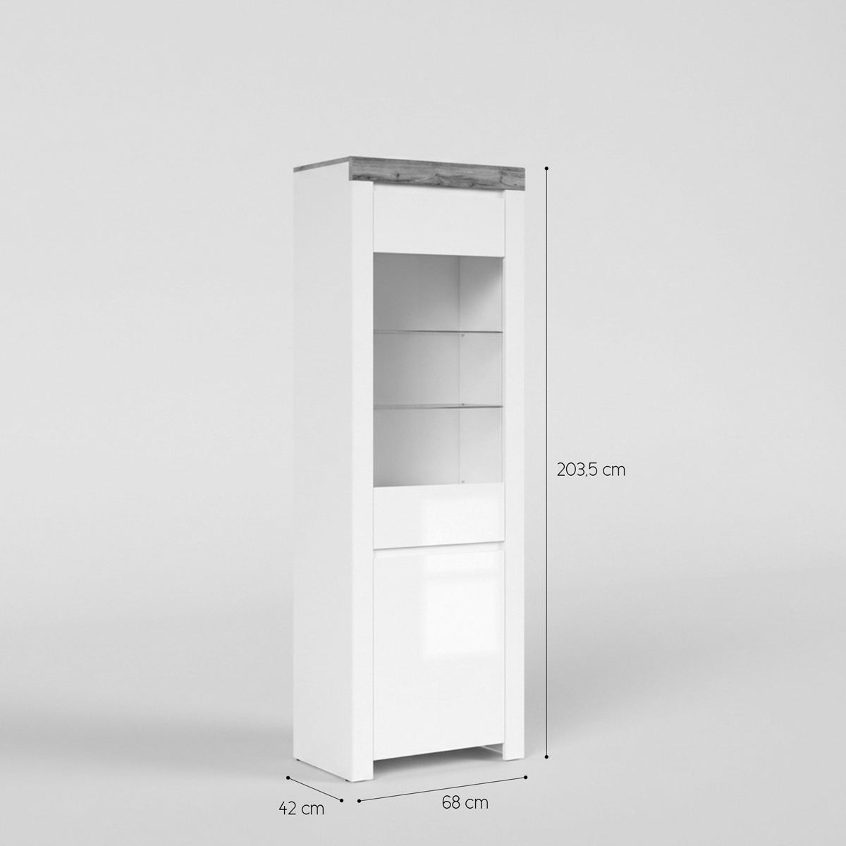Vitrina alta con puerta y estantes de vidrio Holten