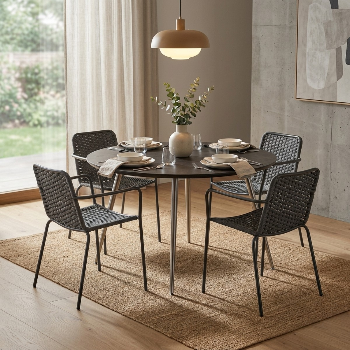2er Set moderne Esszimmerstühle aus Stoff und Metall Abramo