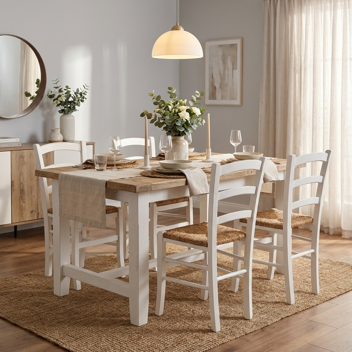 Set 2 sedie da pranzo in legno massello con paglia Anna
