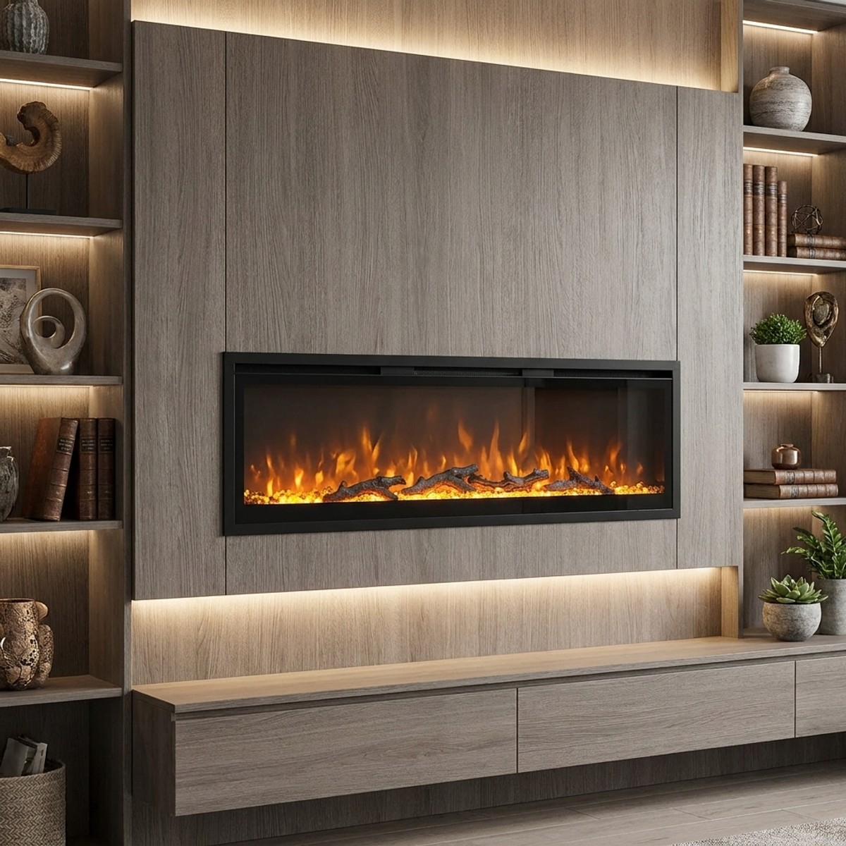 Camino elettrico da incasso e parete 127 cm Divina Fire Chicago 130
