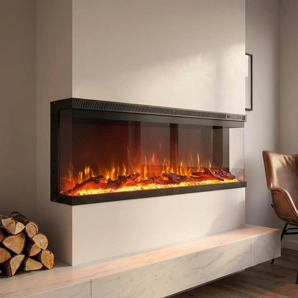 3-seitiger Wand und Einbau Elektrokamin Divina Fire Boston 100