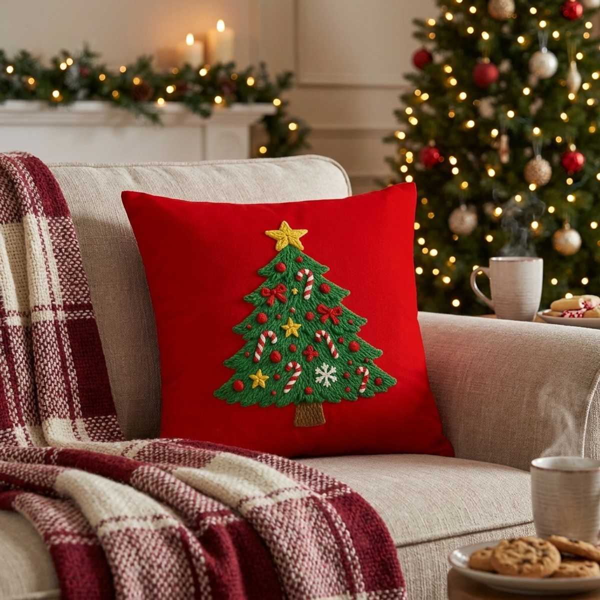 Copricuscino natalizio in poliestere decorato 43x43 Skifer