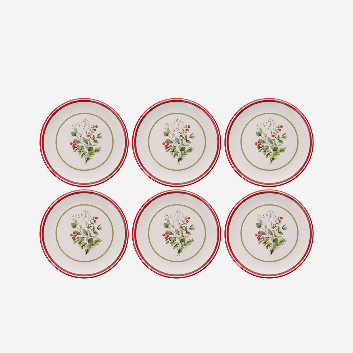 Lot de 6 assiettes à dessert en grès cérame Xmas Leaf