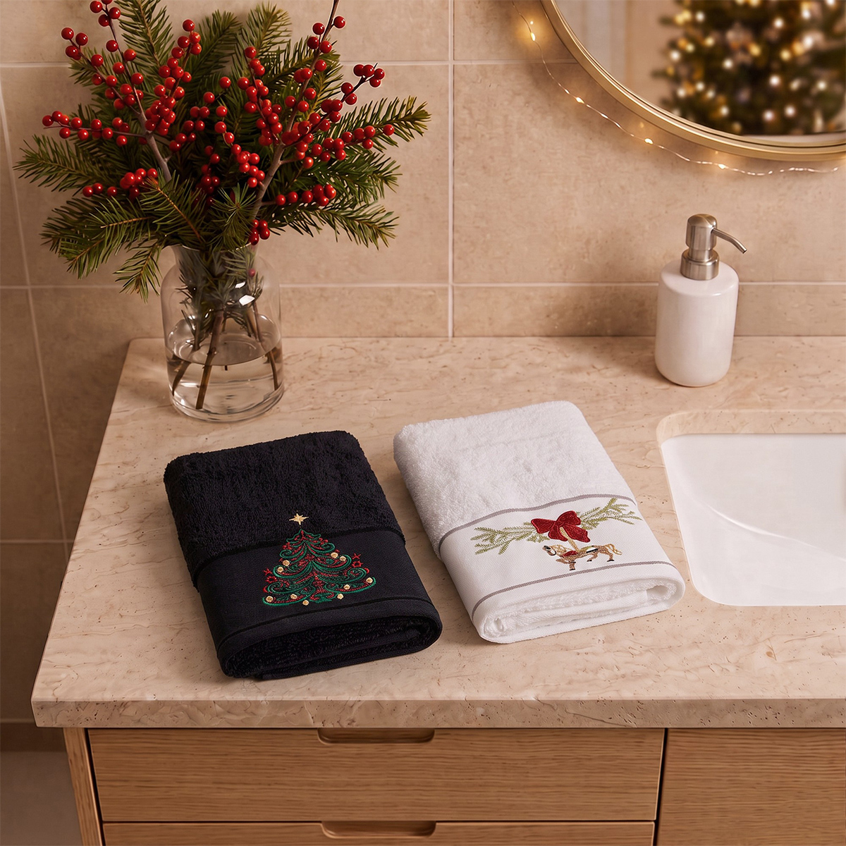 2er-Set bestickte Gästehandtücher aus Baumwolle Stuff xmas
