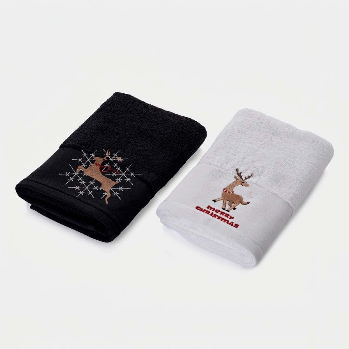 Set de 2 toallas de invitado de algodón bordadas Heavy Xmas