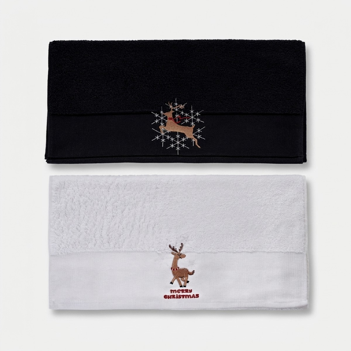 2er-Set Gästehandtücher aus Baumwolle mit Stickerei Heavy Xmas