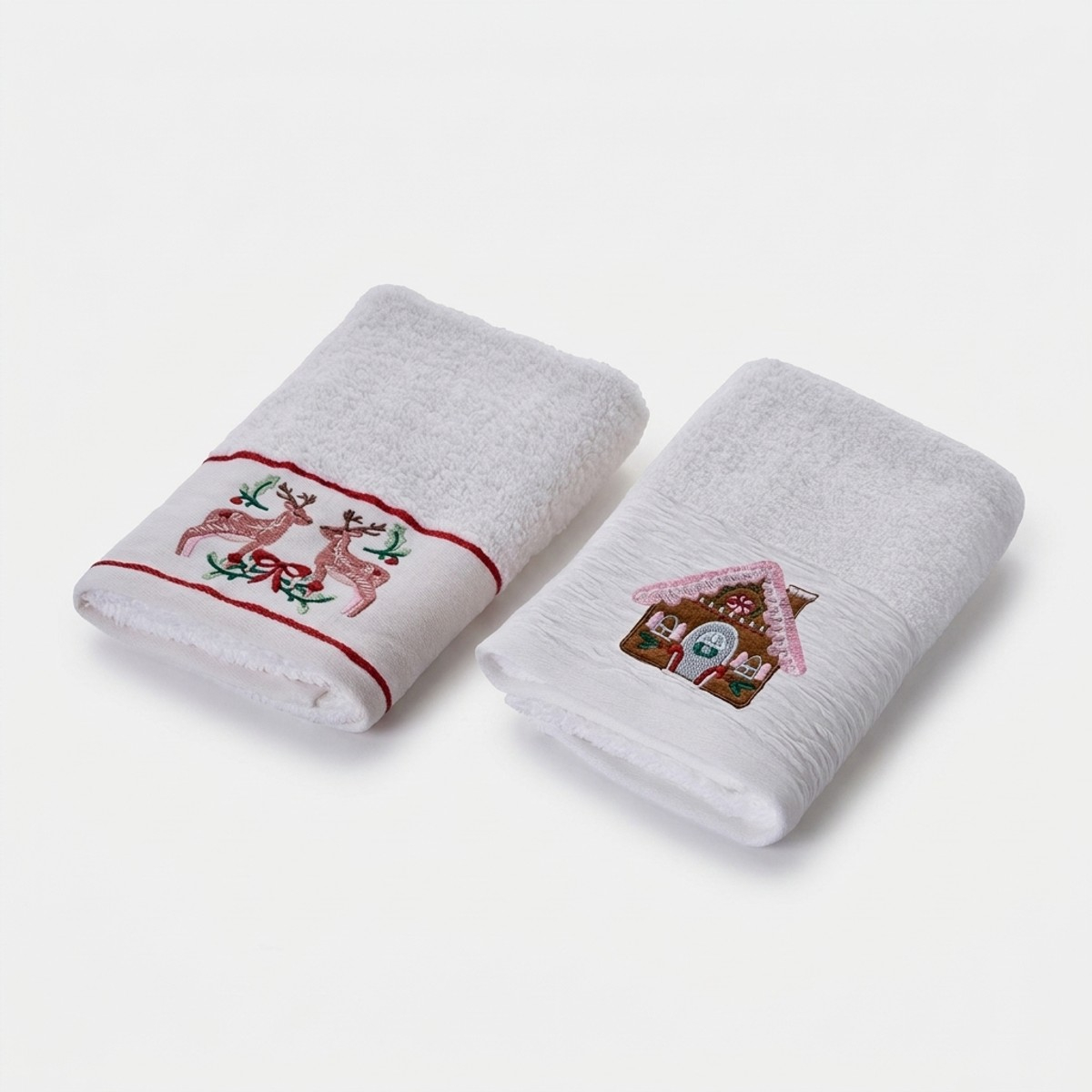 Set 2 asciugamani ospite in cotone ricamati Orderly xmas