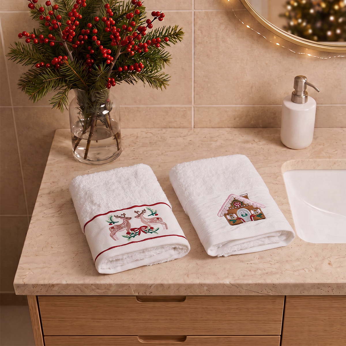 2er-Set Gästehandtücher aus Baumwolle mit Stickerei Orderly xmas