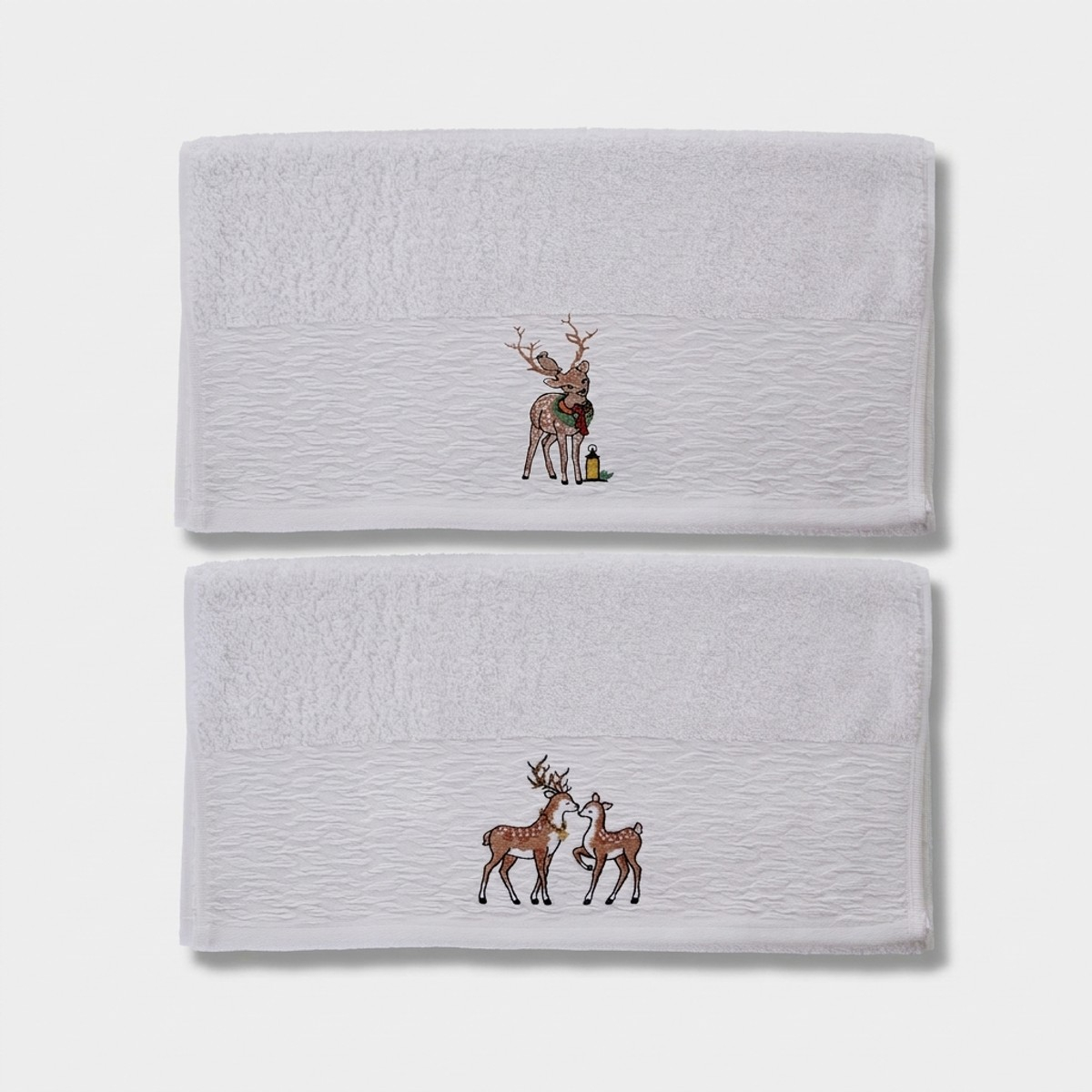 Lot de 2 serviettes invité en coton brodé Plain Xmas
