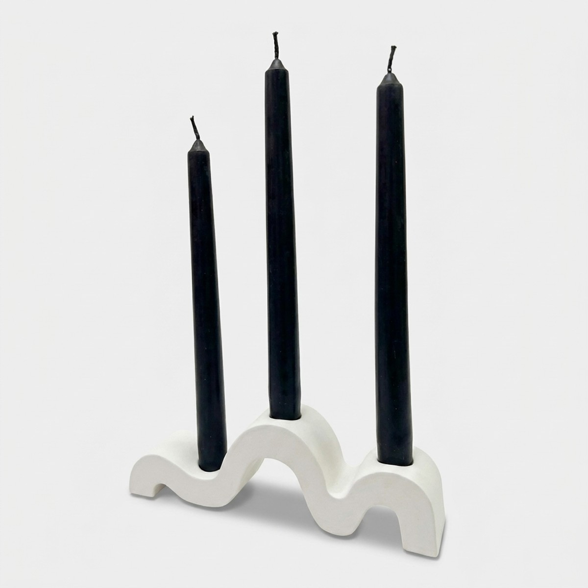 Set portacandele con candele decorative Wavy Bianco