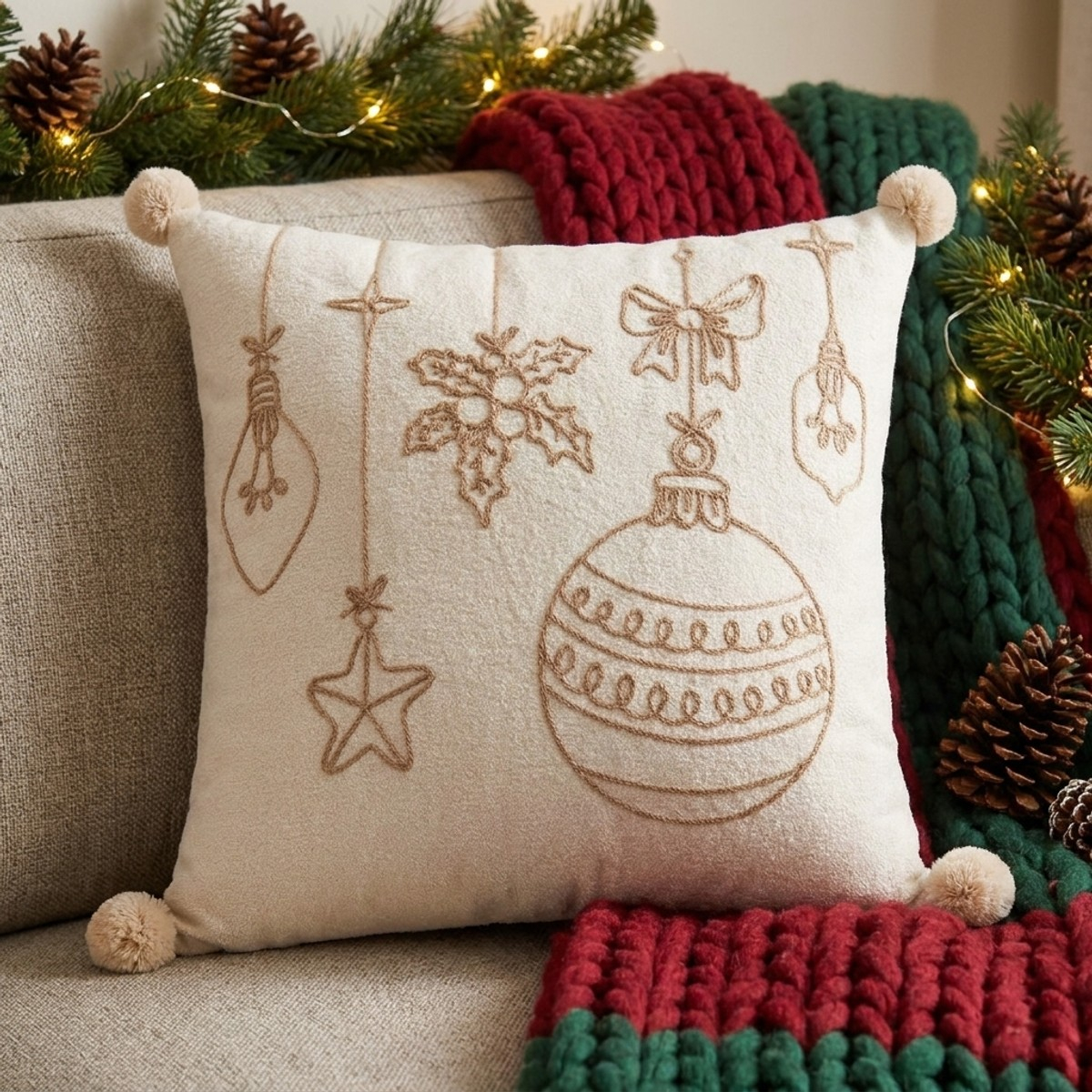 Coussin décoratif brodé déhoussable Sylwen