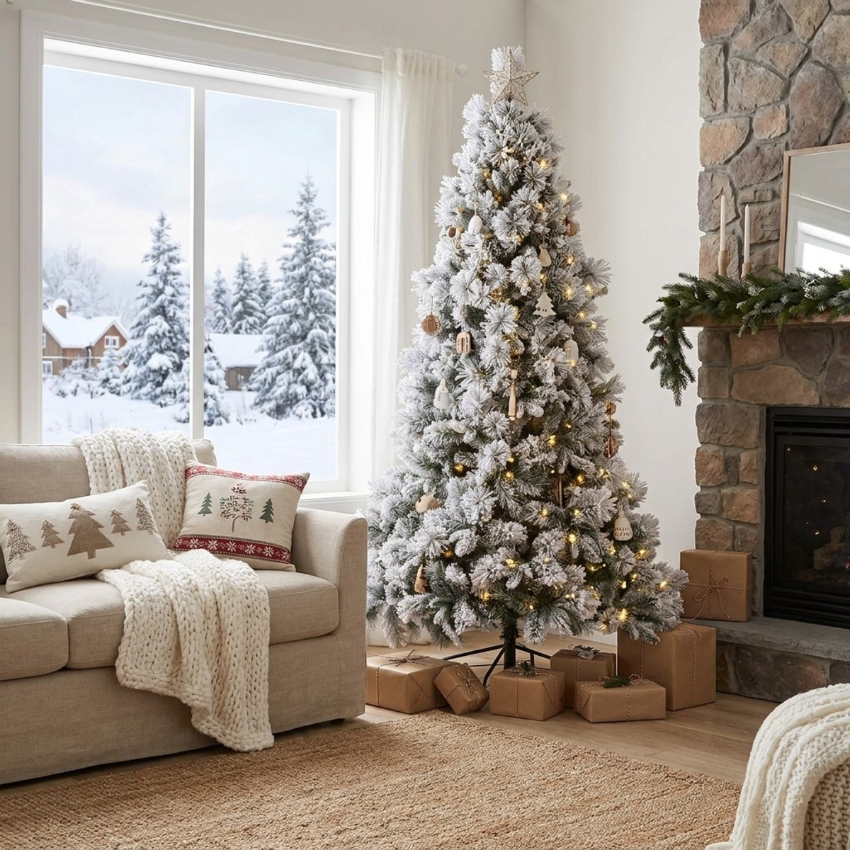 Árbol de Navidad artificial nevado 210 cm Garlenda