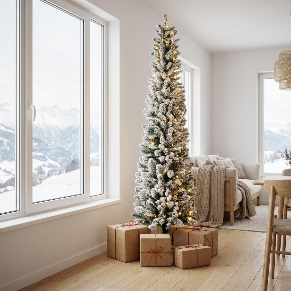 Albero di Natale slim innevato 180 cm salvaspazio 350 rami Sillian