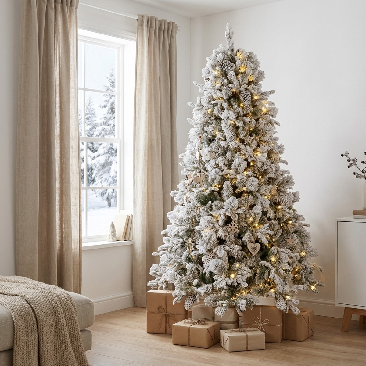 Albero di Natale innevato 210 cm con pigne Arves
