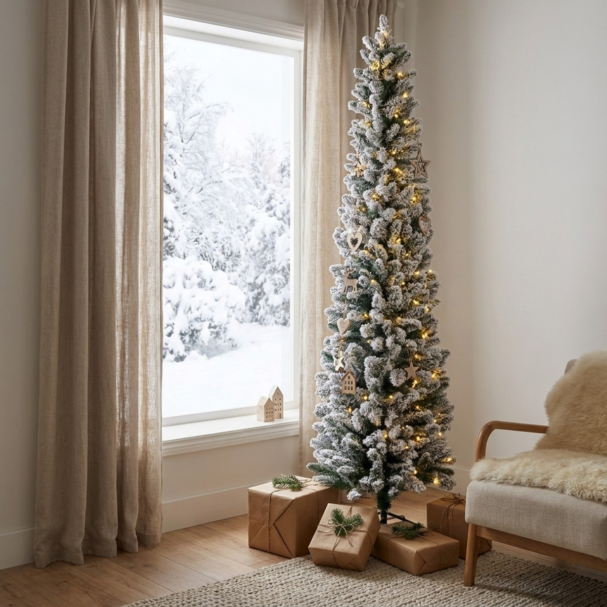 Schmaler künstlicher Weihnachtsbaum verschneit 240 cm Sillian