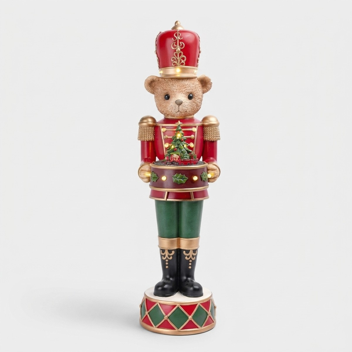 Oso soldado decorativo navideño con luces y música Matlock