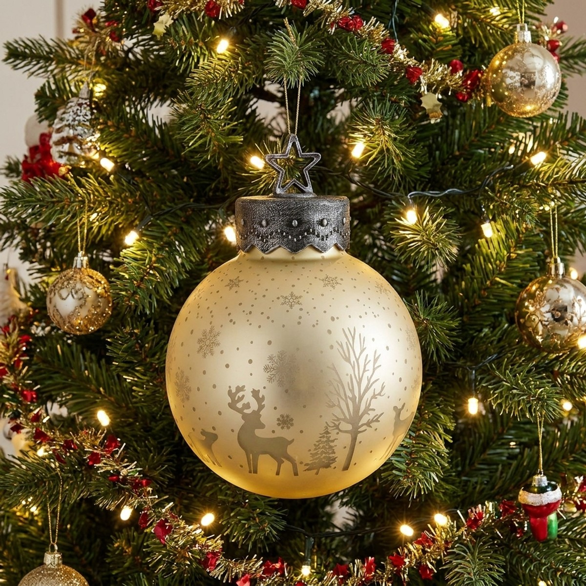 Dekorative Weihnachtskugel aus Glas mit LED-Licht Tomte
