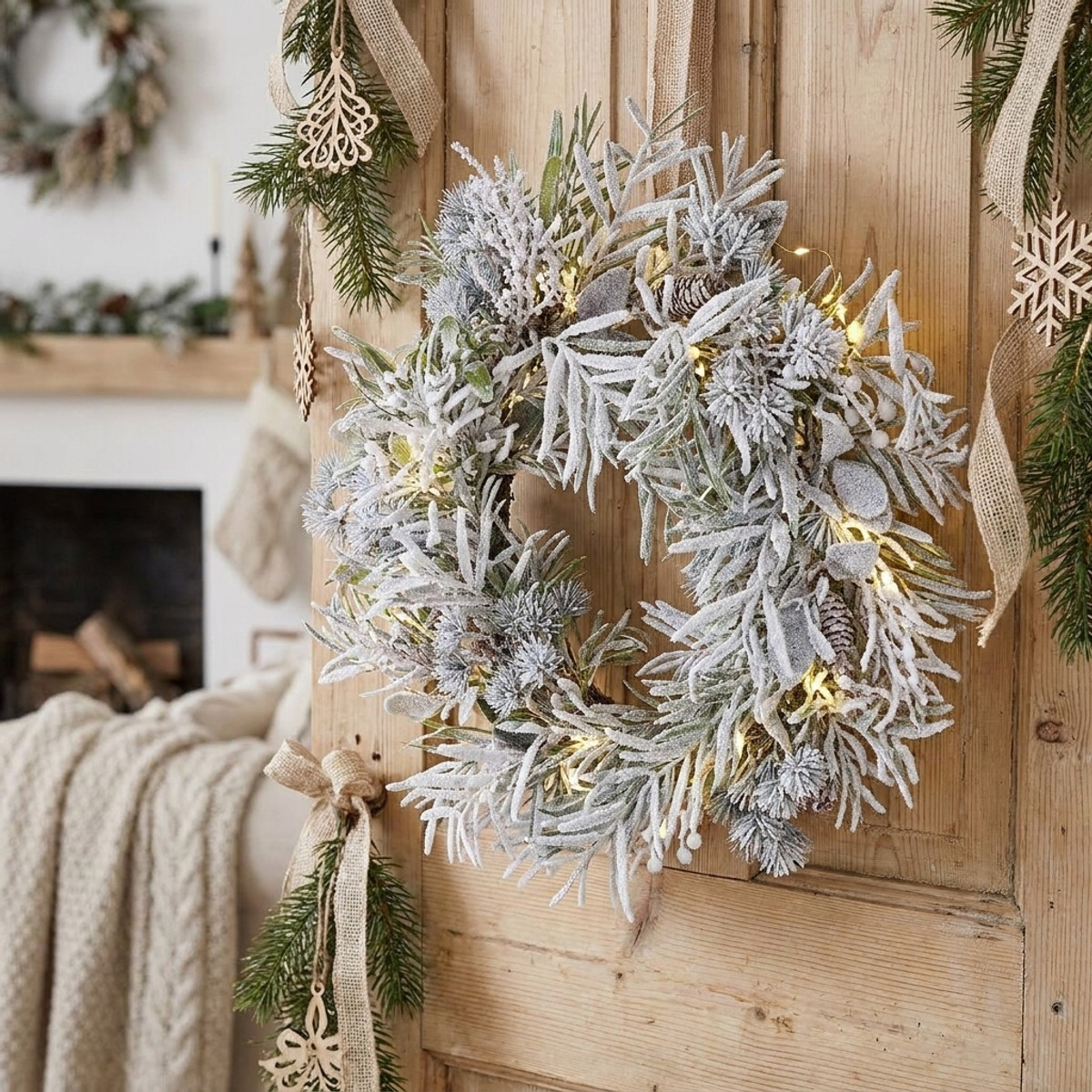 Couronne de Noël enneigée avec pommes de pin Pasubio