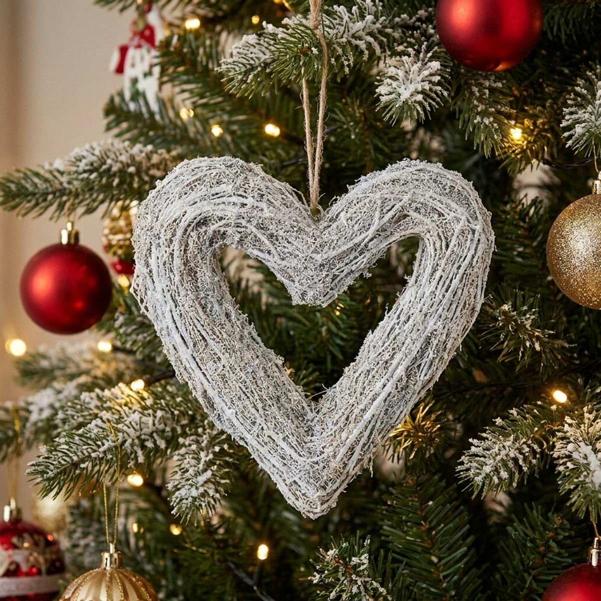 Weihnachtlicher Herzanhänger aus Holz mit Tannenzweigen Forest