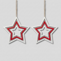 Set 2 decorazioni natalizie da appendere in legno Stella
