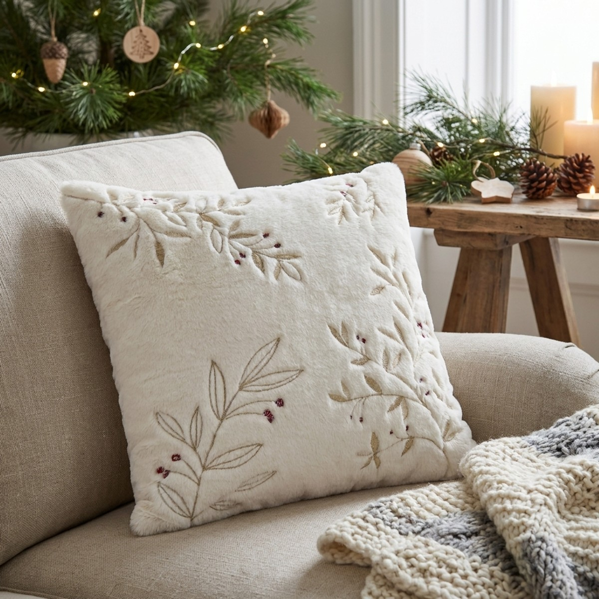 Coussin décoratif avec motif feuilles 45x45 cm Winterberg