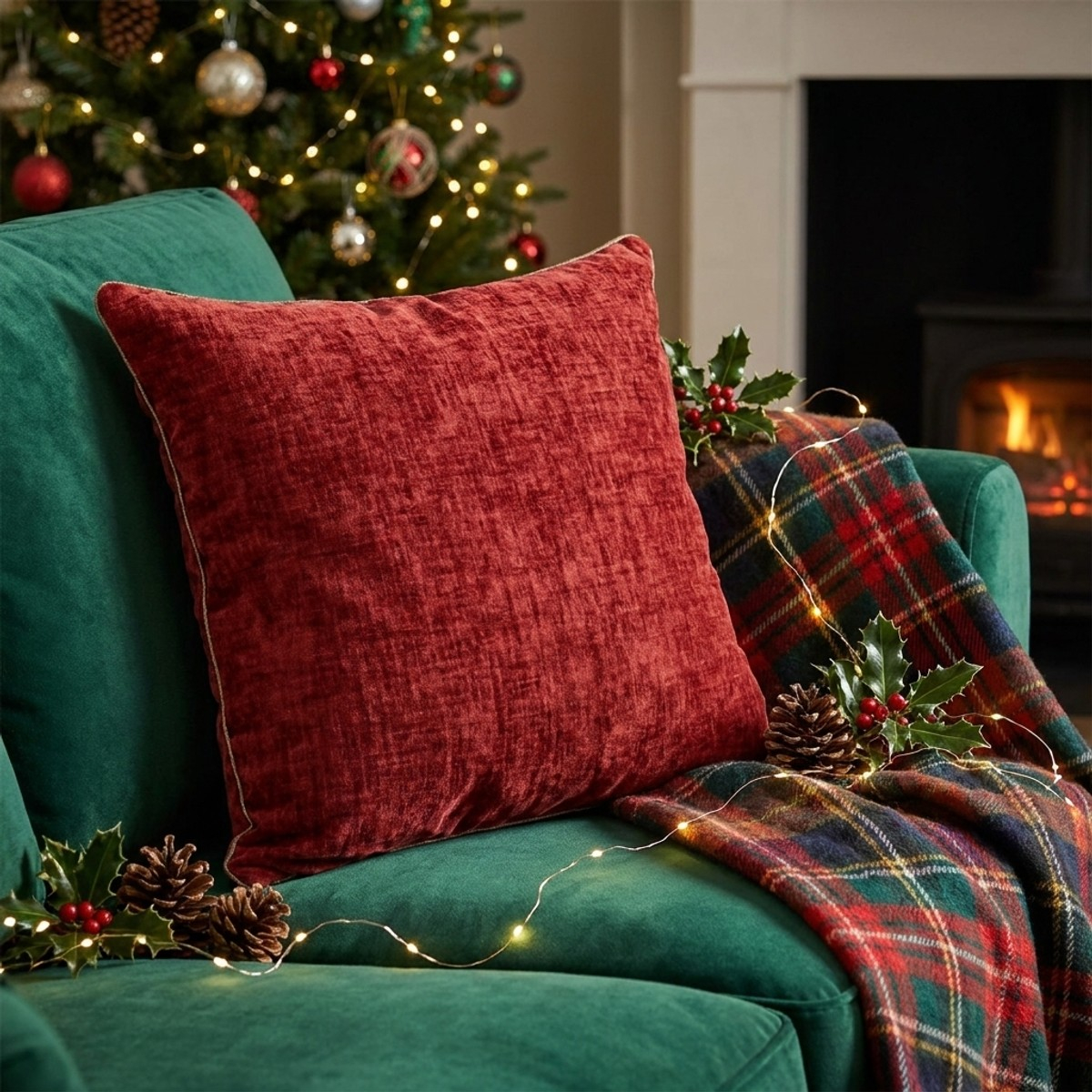 Coussin décoratif déhoussable en velours 45x45 Amyas