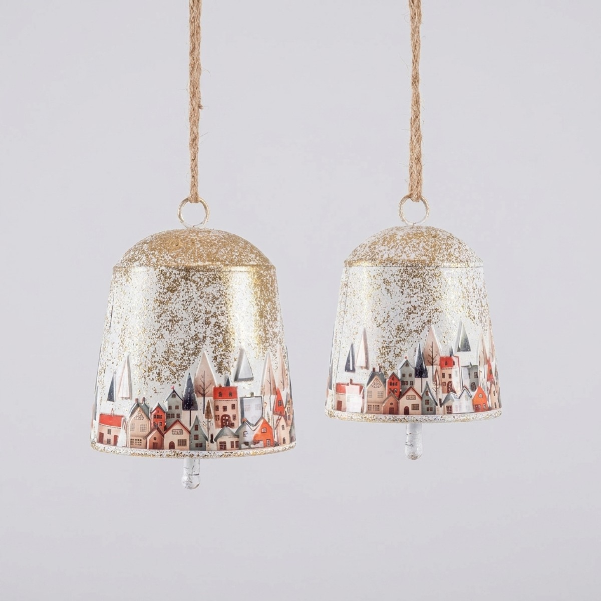 Set 2 adornos navideños de metal en forma de casita Chilly