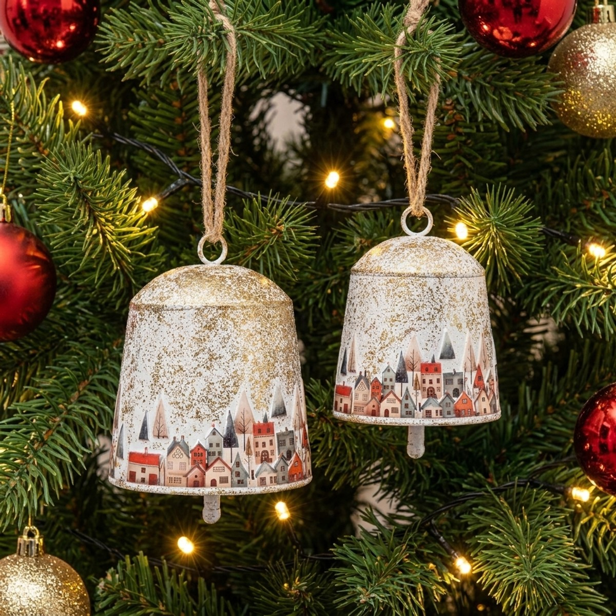 Lot de 2 décorations de Noël maisonnettes en métal Chilly