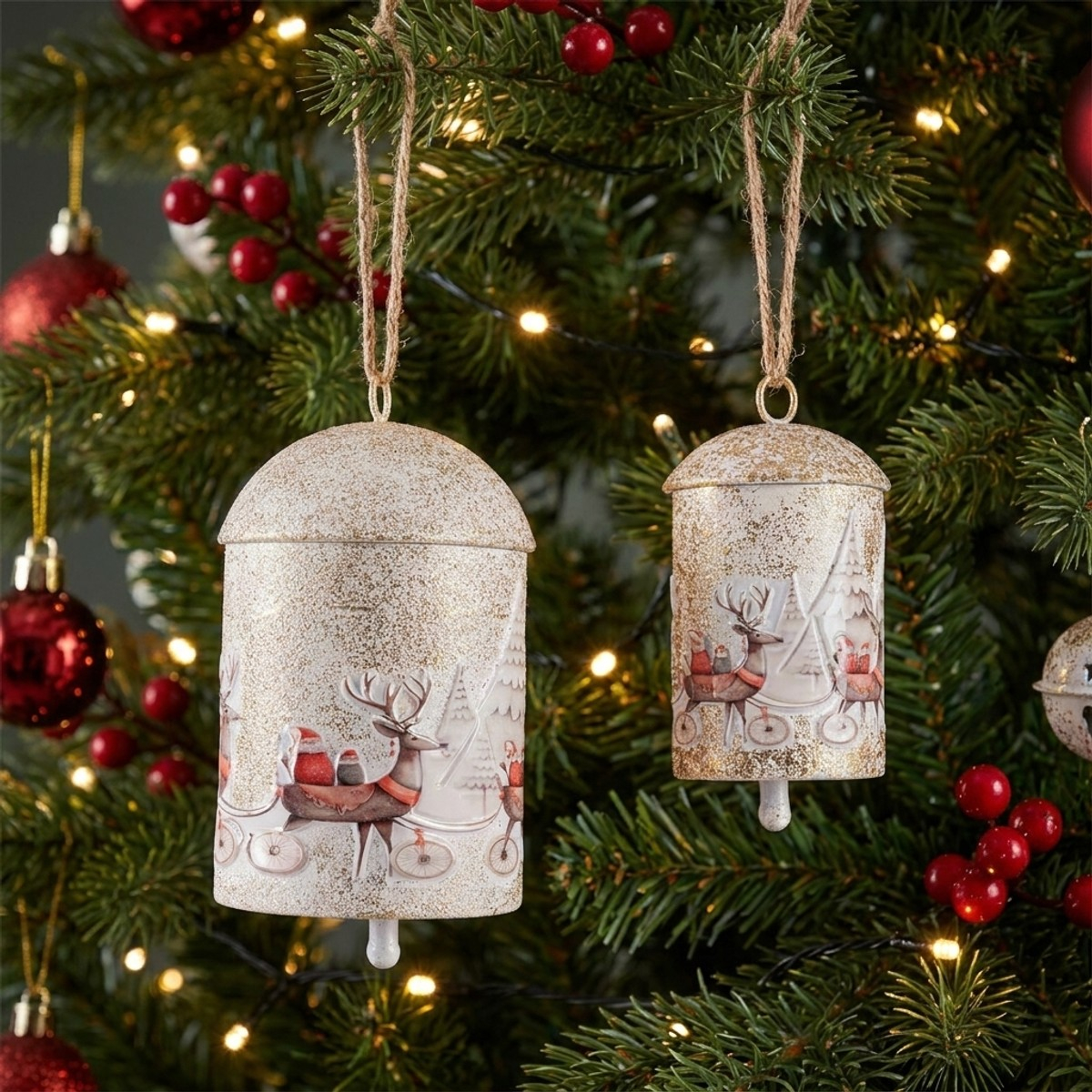 Set de 2 adornos navideños con campana y reno Chilly