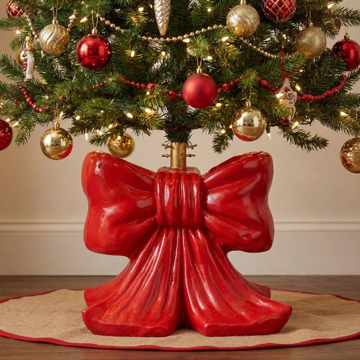 Cache-pied décoratif pour sapin de Noël en métal Bow