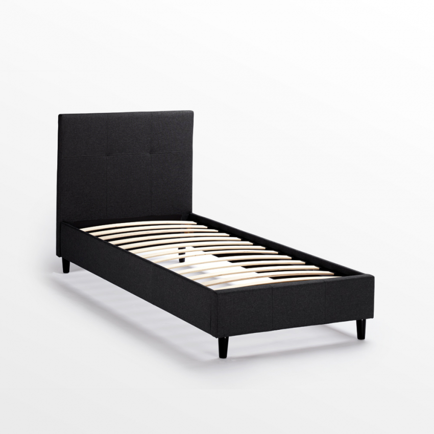 Lit 1 place en tissu avec tête de lit et sommier 80x190 Lausanne Twin 