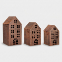 Set 3 piezas portavelas de casita en metal Joney