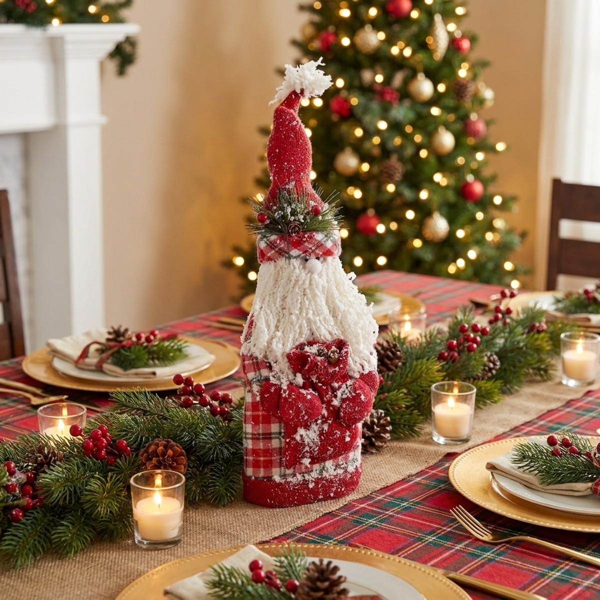 Lot de 2 Pères Noël décoratifs en tissu Babbo Scottish
