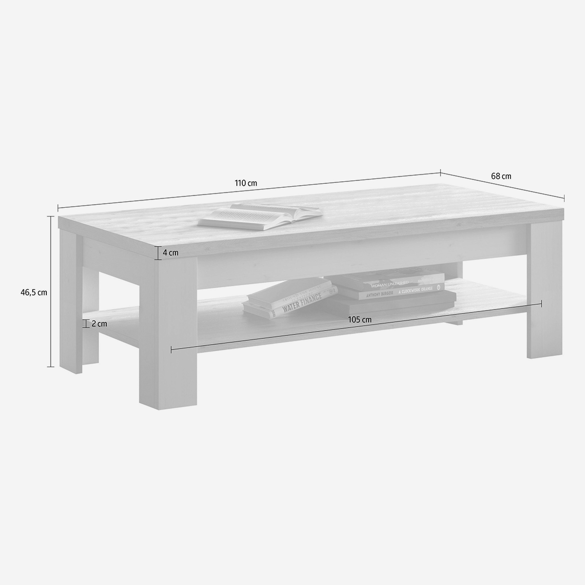 Tavolino da salotto con ripiano inferiore Country